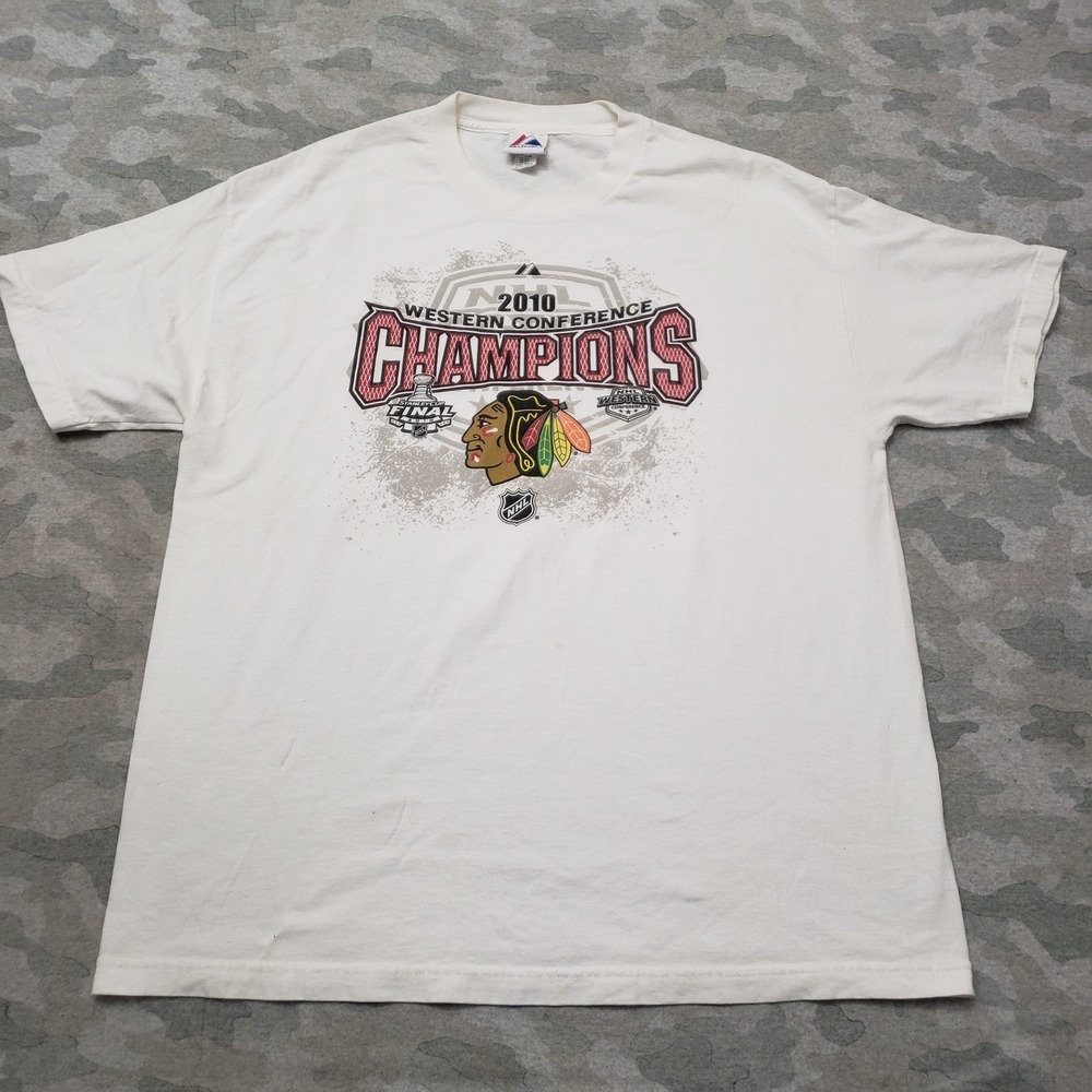 NHL Chicago Blackhawks Shirt Mens XL White Majestic 2010 Western Conference